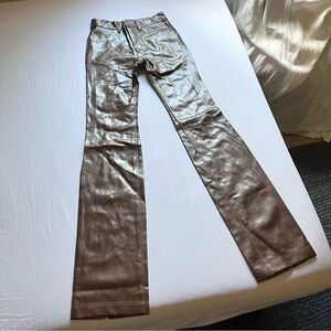 OTTOLINGER brown pu faux leather pleather contrast stitch slim bootcut‎ pants